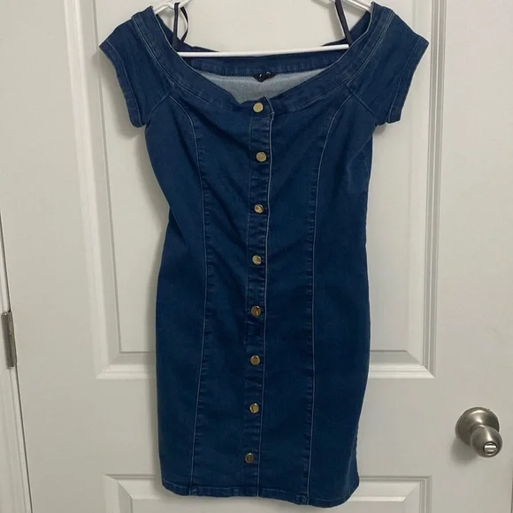 Gbg Los Angeles Dresses | G By Guess Blue Jean Dress Offshoulder With Gold Bottoms Size S | Color: Blue | Size: S | Grecia_Coiza's Closet